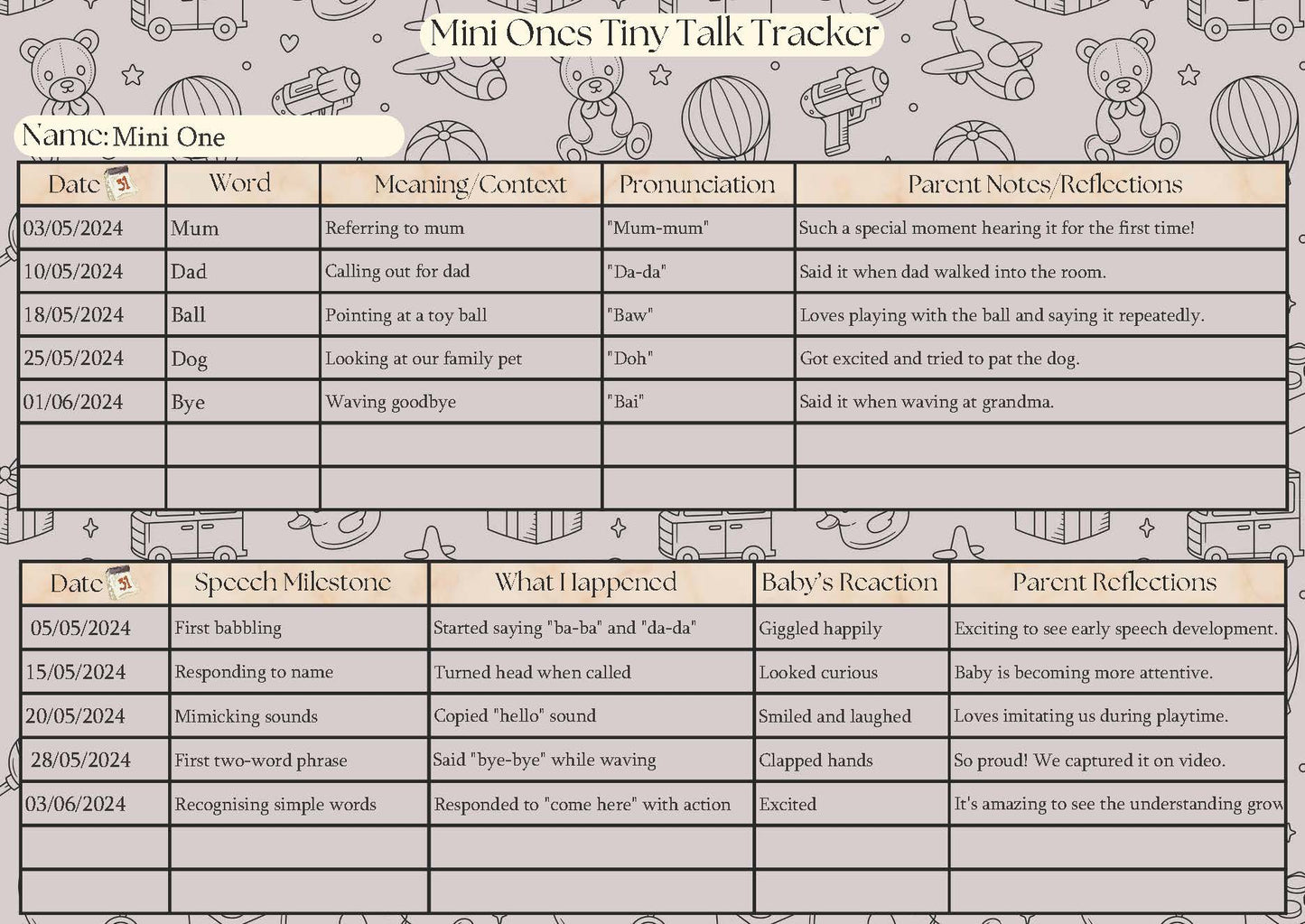 First Words Tracker