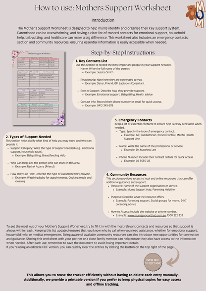 Mother’s Support Worksheet